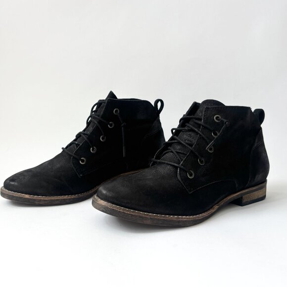 Black Diba Eli Genuine Black Suede Leather Combat Ankle Booties - sz 8 - Picture 1 of 15